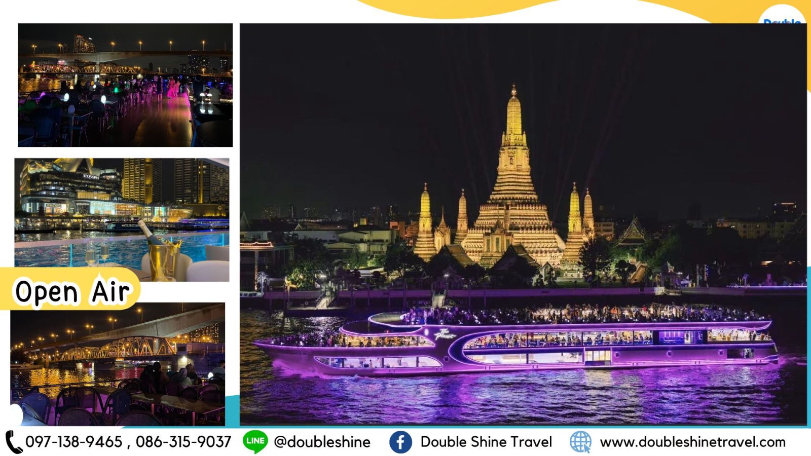 ลูกค้าชมวิวกรุงเทพยามค่ำคืนจากโซน Open Air ดาดฟ้าเรือล่องแม่น้ำเจ้าพระยา